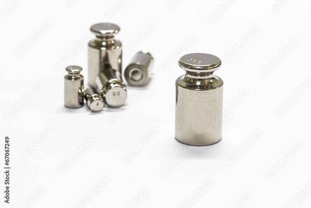 calibration weight set isolated on white background calibration weight set isolated on white background