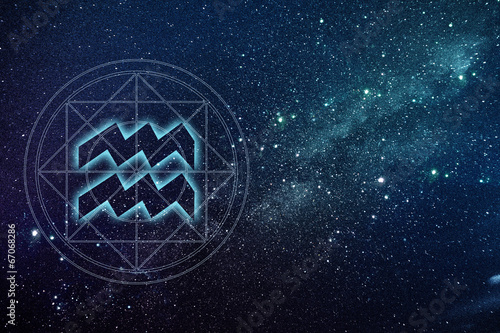 Aquarius zodiac sign with Milky way galaxy background