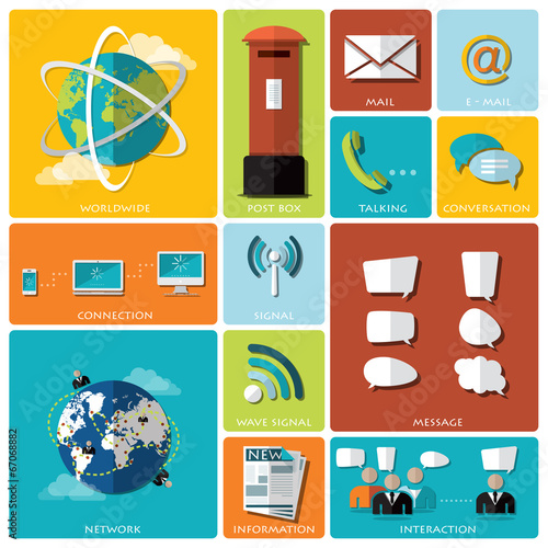 Communication And Connection Flat Icon Set