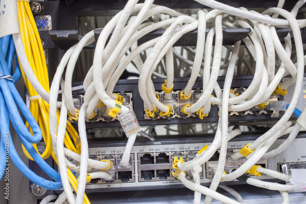 Rack Main Server Internet Connected with Cluttered LAN cables. Rack Main Server Internet Connected with Cluttered LAN cables.