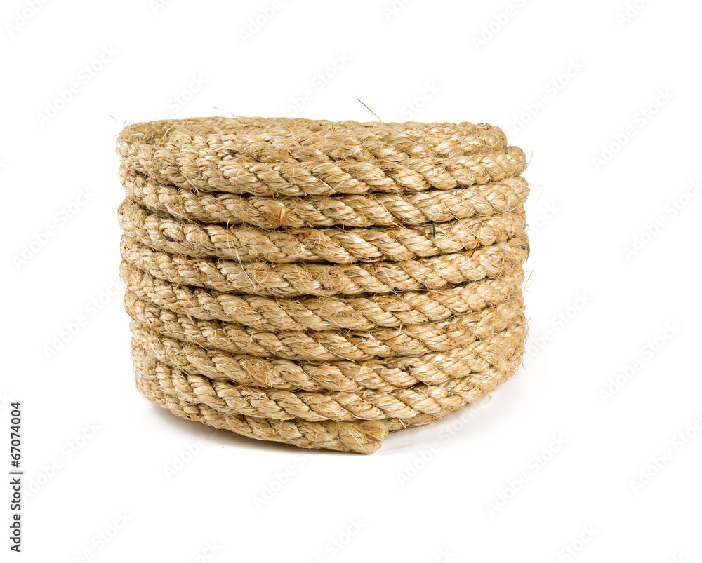 roll of jute rope isolated on white background