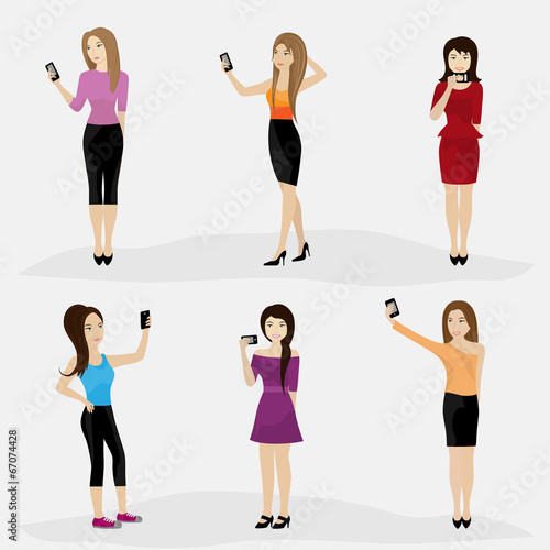 Women Taking A Selfie - Isolated On Gray Background