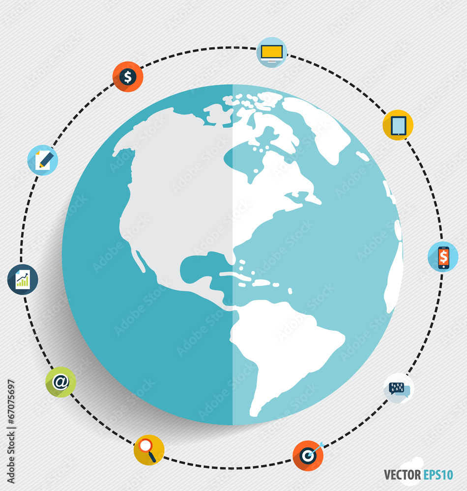 Modern globe with application icons, Business working elements f