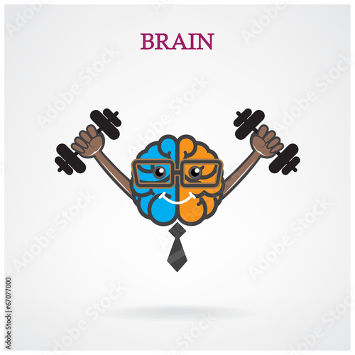 Creative left and right brain sign with the barbell on backgroun