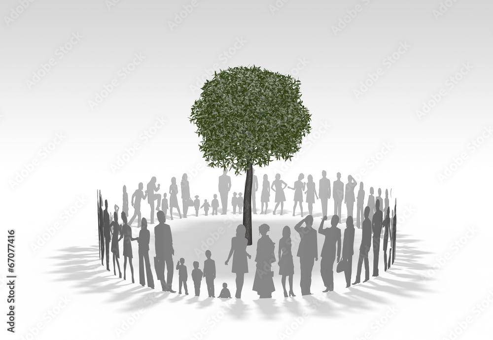 Naklejka premium 樹木を囲む人物