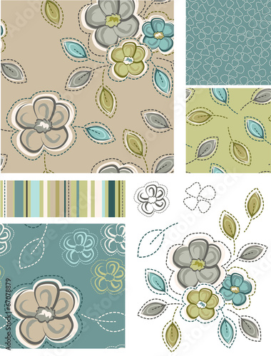 Spring Inspired Seamless Floral Patterns and Icons.