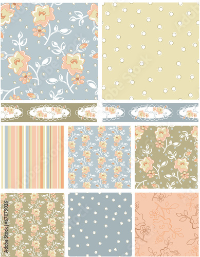 Shabby Chic Rose Floral Vector Patterns.