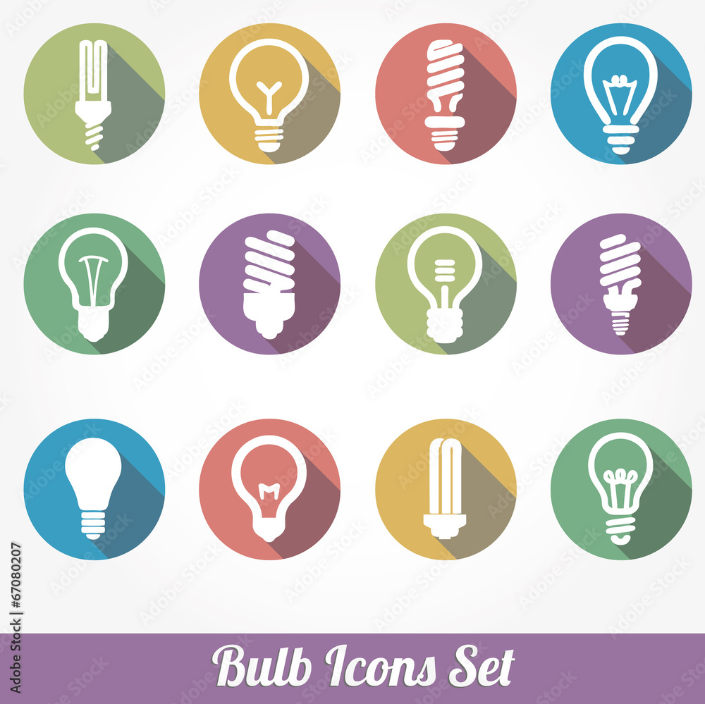 Icons set bulb idea led lamps