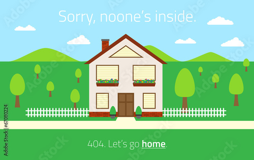 404 Page not found template with empty house