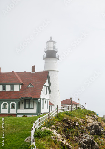 Keepers House and Lighthouse in Fog