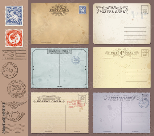 Vector Vintage Postcards and Stamps