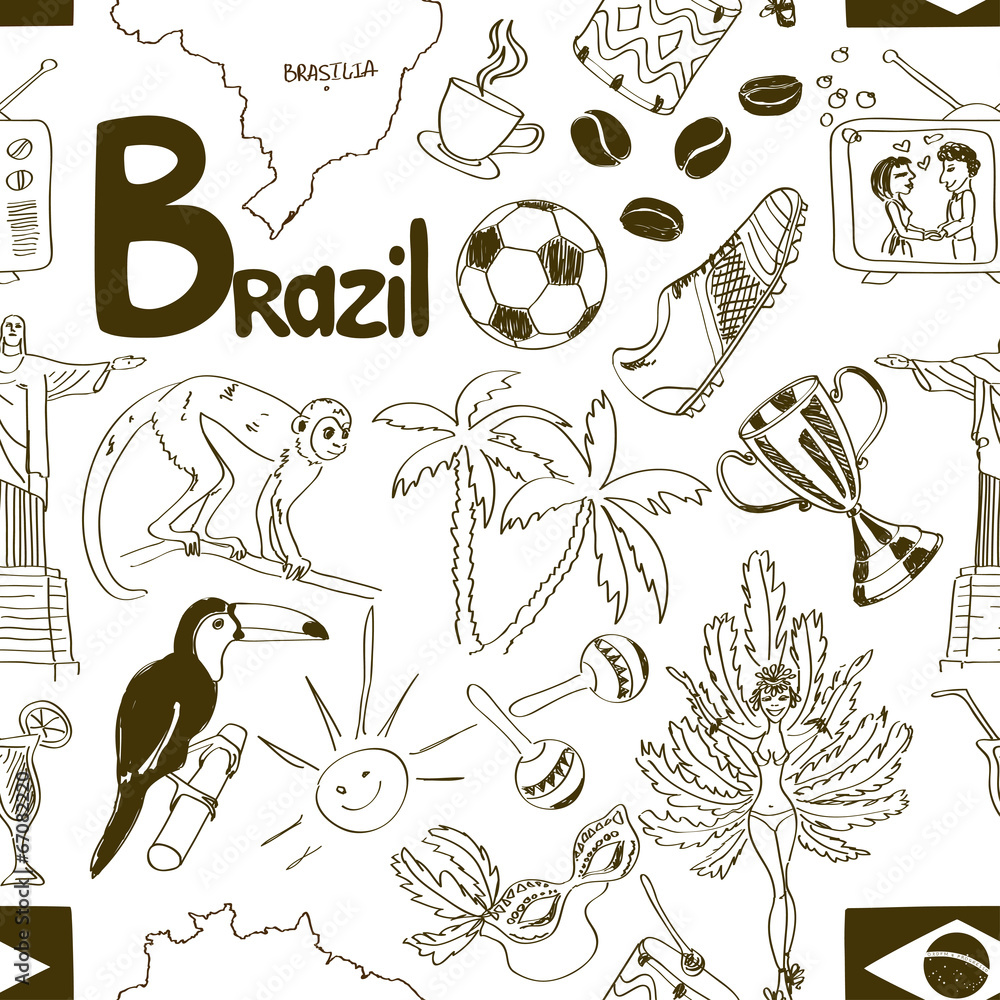 Fototapeta premium Sketch Brazil seamless pattern