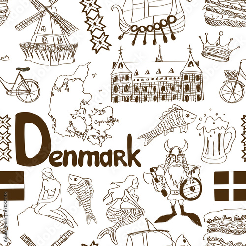 Sketch Denmark seamless pattern