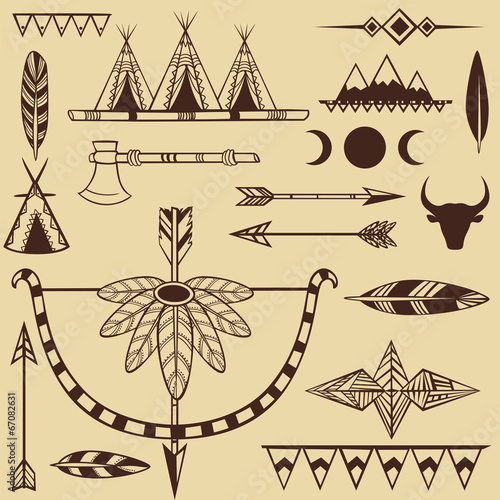 Wallpaper Mural Set of american indian's objects