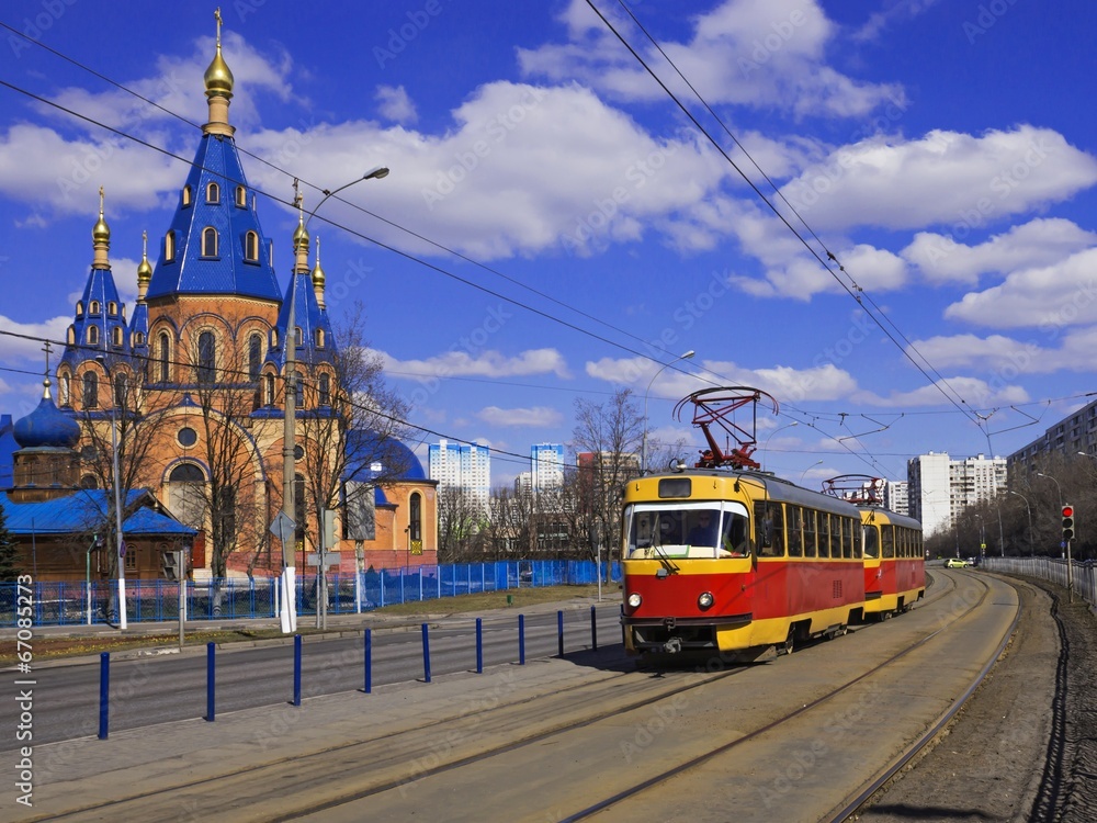 Obraz premium red retro tram