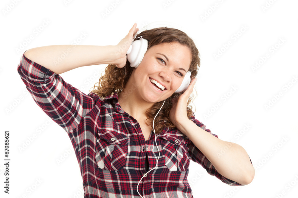 Frau hört freudig Musik Frau hört freudig Musik