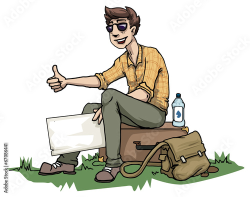 Young male hitchhiking