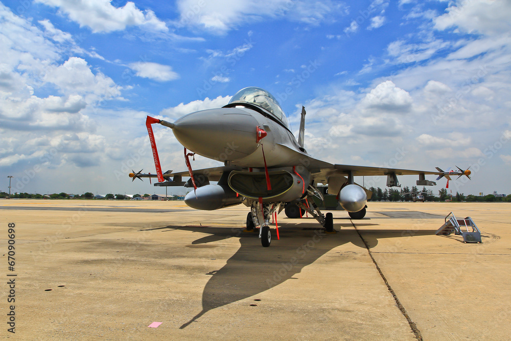 BANGKOK, THAILAND - JULY 02: F-16 of Royal Thai air force BANGKOK, THAILAND - JULY 02: F-16 of Royal Thai air force