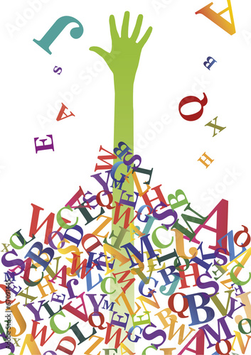 The hand reaches out from big heap of letters