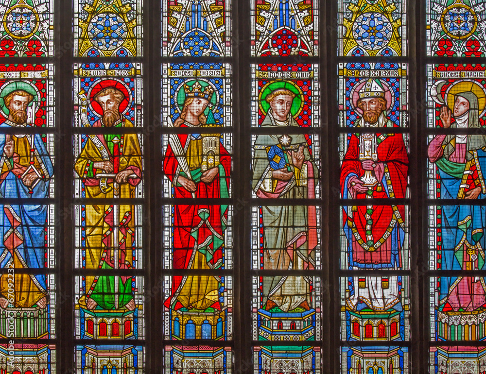Bruges - Saints on the windowpane in St. Salvator's Cathedral