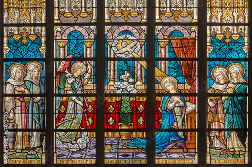 Bruges - Annunciation on windowpane in St. Salvator s Cathedral