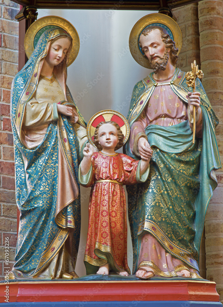 Bruges - Carved satues of Holy Family in st. Giles church
