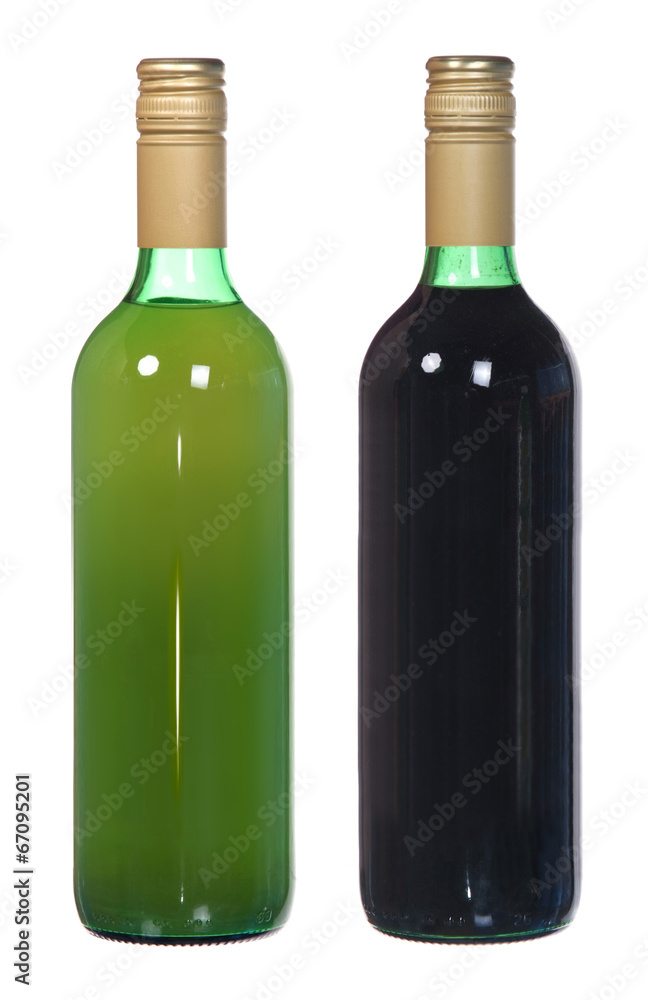red and white bottles of wine isolated on white