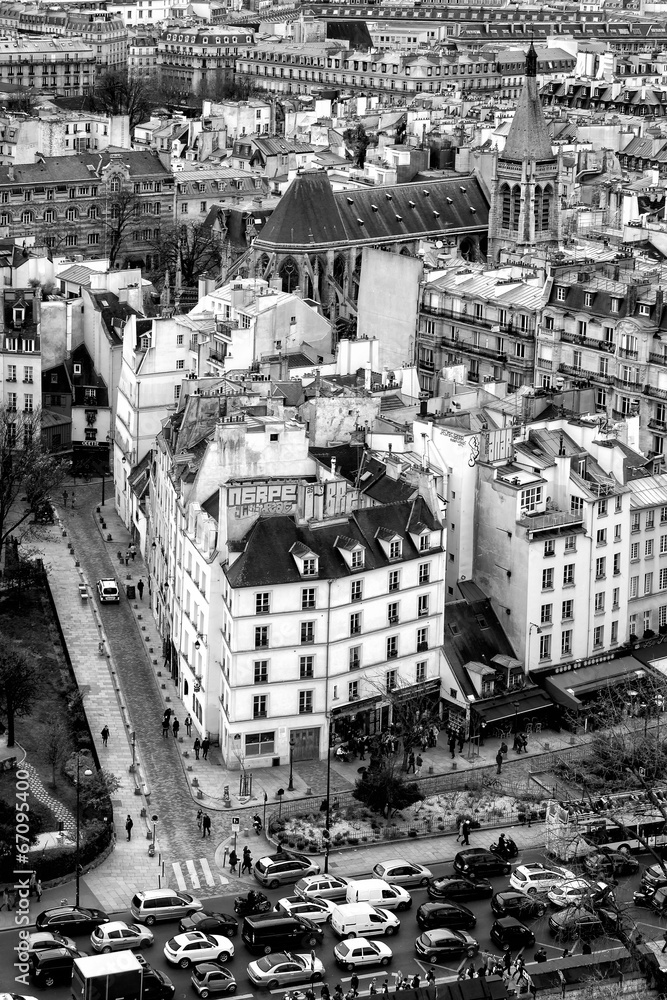 Aerial View of Paris. Black and White