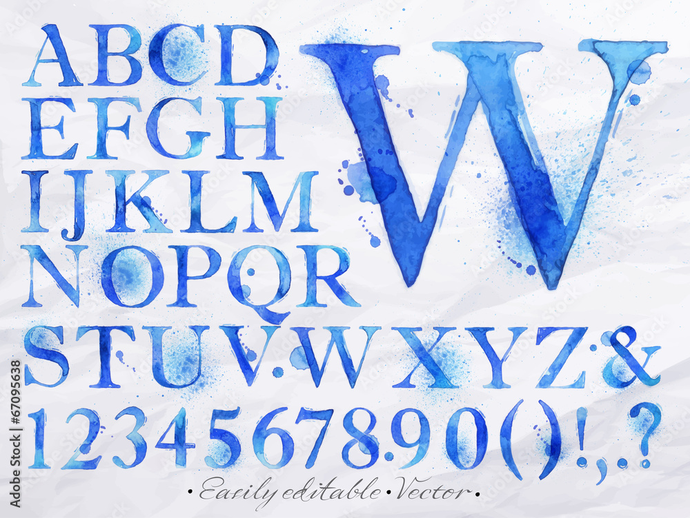 Alphabet watercolor blue
