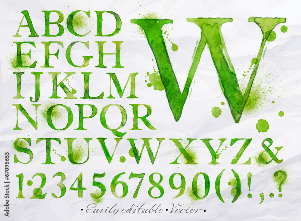 Alphabet watercolor green