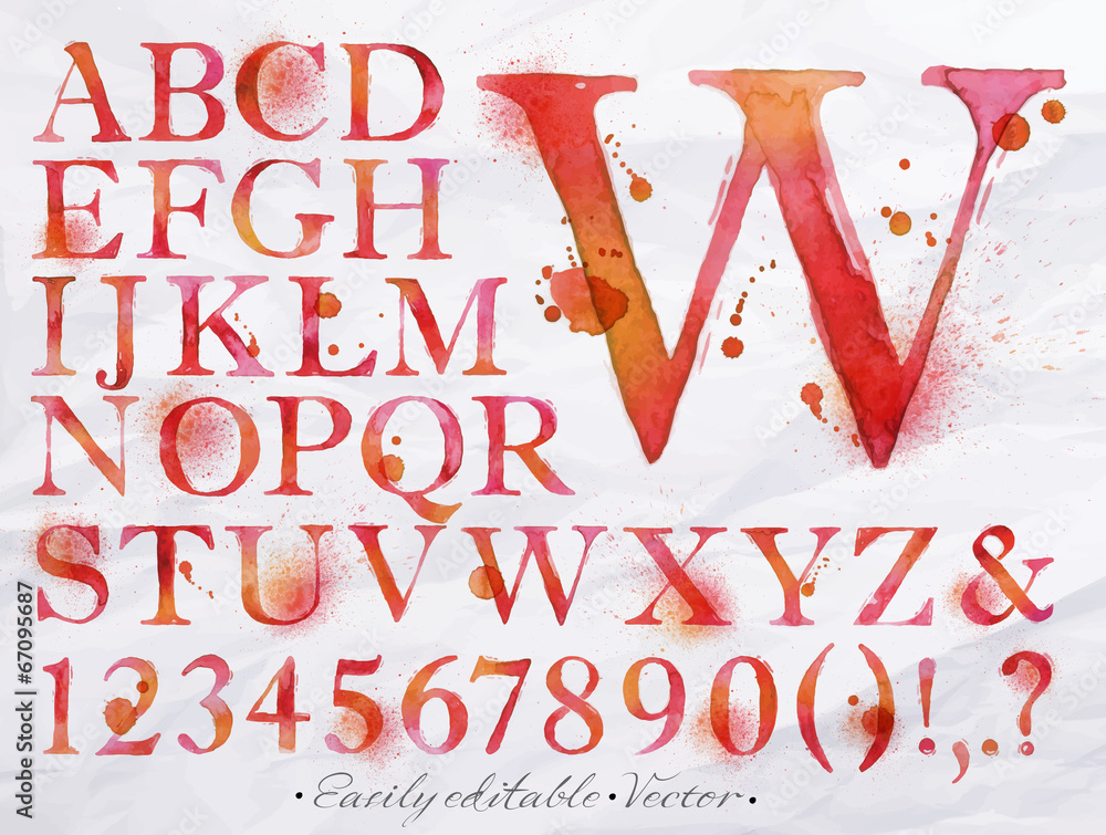 Alphabet watercolor red