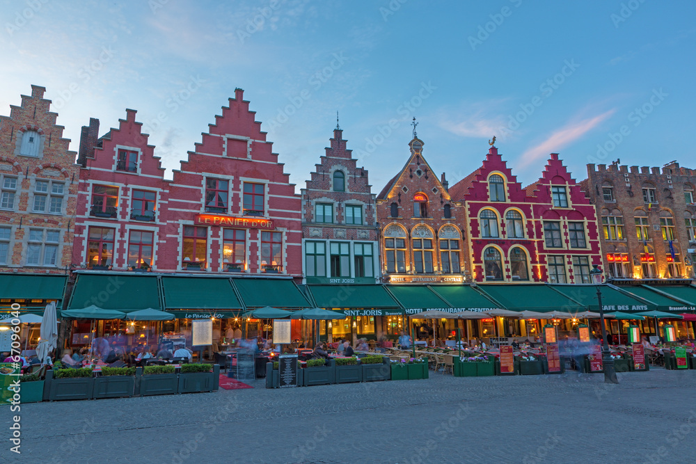 Bruges - The houses of the Grote Markt square at dusk