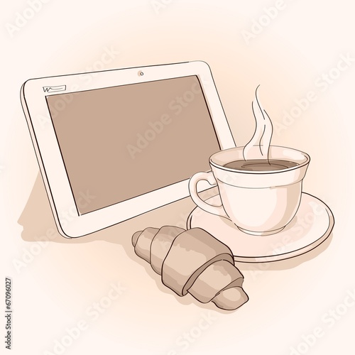 morning with coffee and tablet