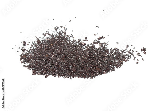 pile rusty metal shavings isolated on white background