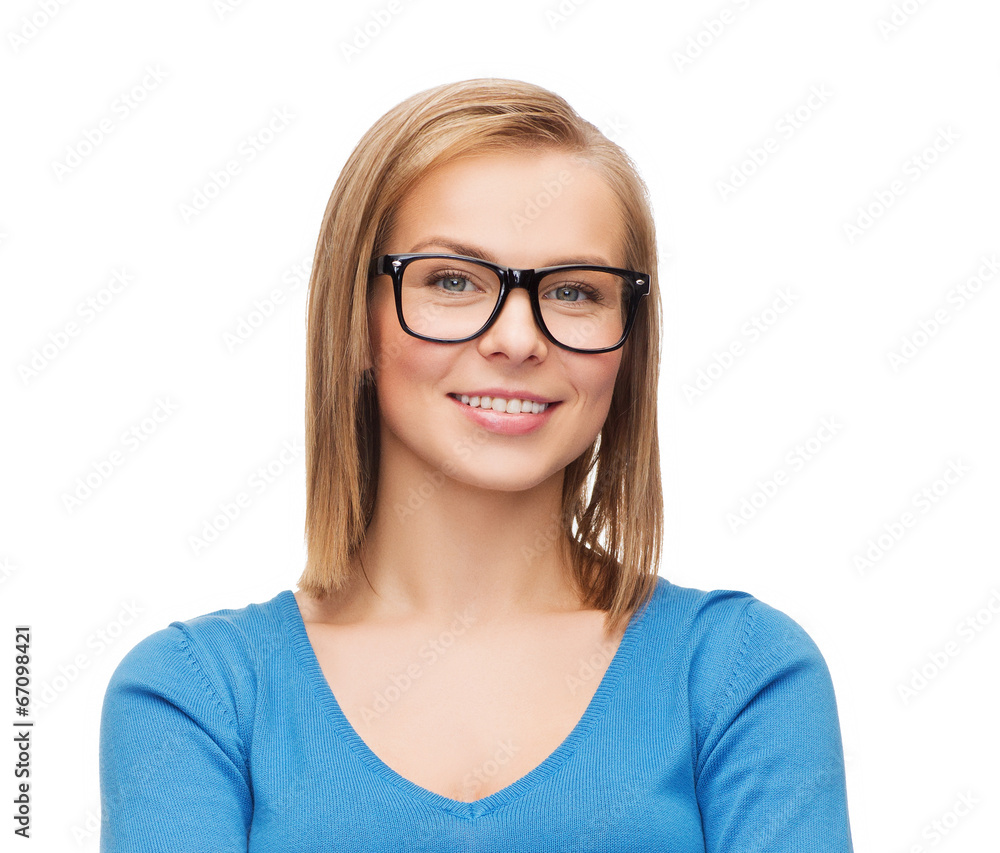 smiling woman in eyeglasses