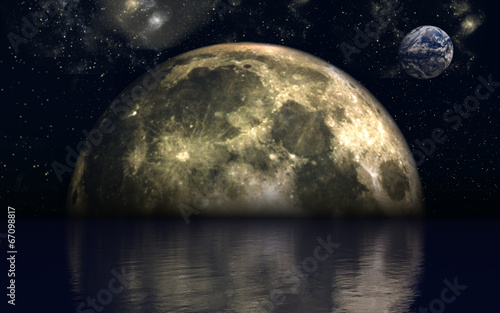 Fototapeta Naklejka Na Ścianę i Meble -  Fictional planets and ocean scene