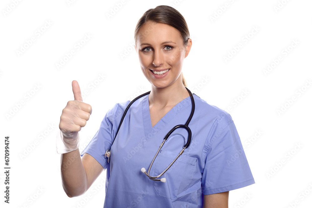 Krankenschwester gibt Daumen hoch Krankenschwester gibt Daumen hoch
