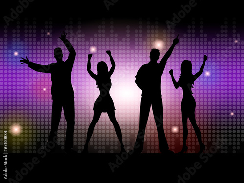 Silhouette People Indicates Disco Dancing And Celebration