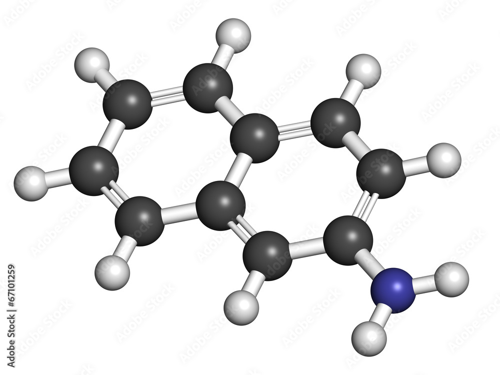 2-naphthylamine carcinogen molecule. 2-naphthylamine carcinogen molecule.