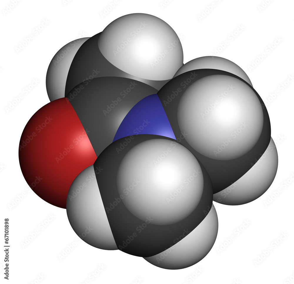 Dimethylacetamide (DMAc) chemical solvent molecule. Dimethylacetamide (DMAc) chemical solvent molecule.