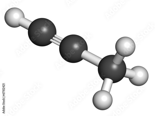 Methylacetylene (propyne) molecule. Used in welding gas. photo