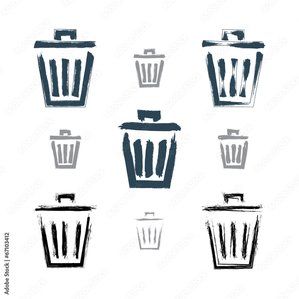 Set of hand-painted simple vector trash can icons isolated on wh Set of hand-painted simple vector trash can icons isolated on wh