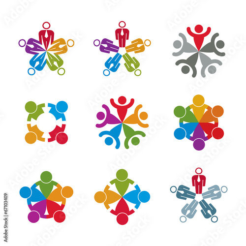 Teamwork and business team and friendship icon set, social group