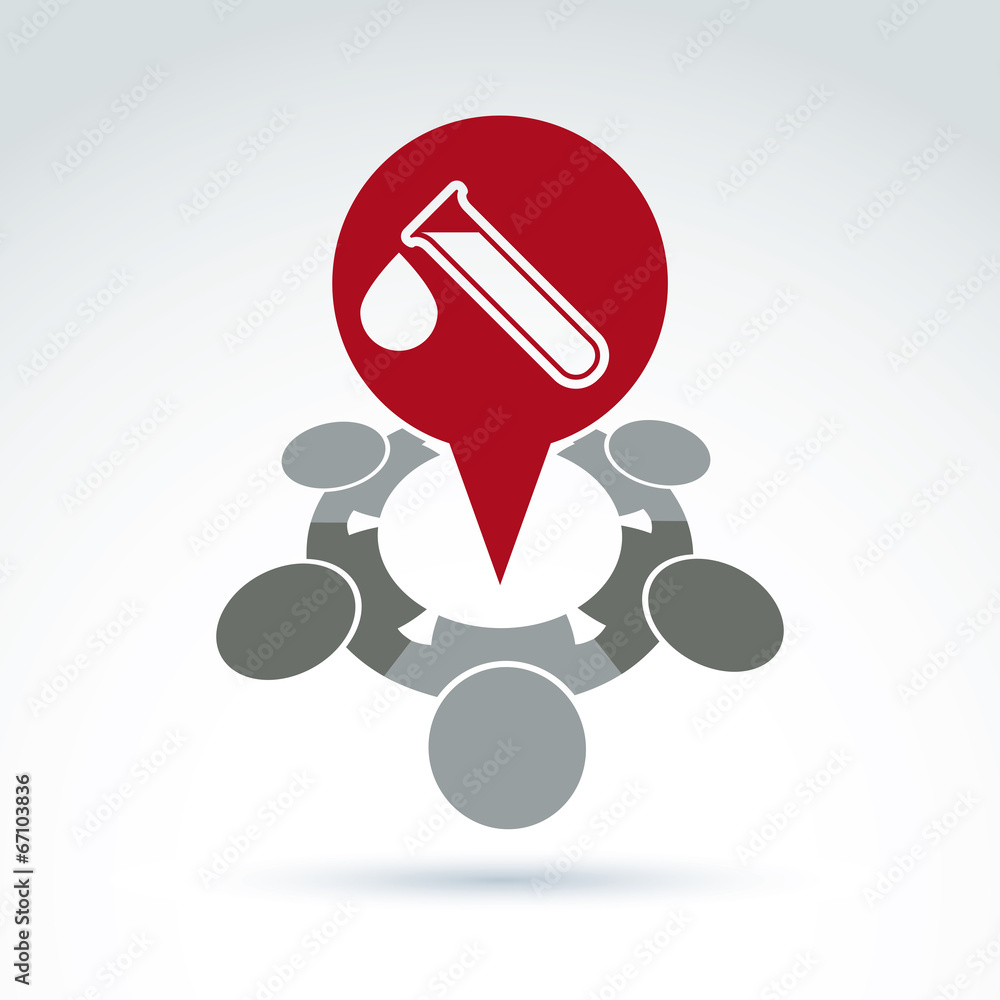 Vector illustration of a red speech bubble and test tube with a