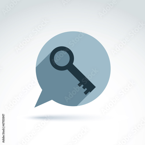Vector monochrome speech bubble with a key isolated on white bac