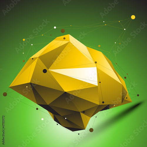 Gold distorted 3D abstract object with lines and dots placed ove