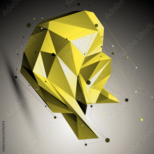 Colorful spatial technological shape, polygonal wireframe object