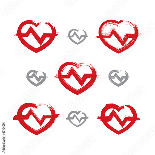 Set of hand-drawn red heart...
