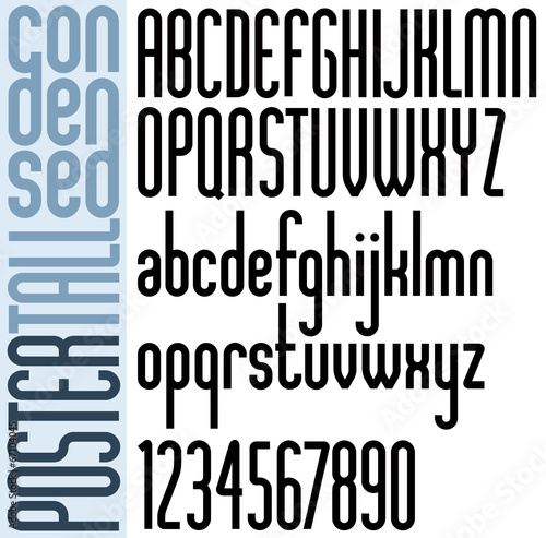 Poster black bold condensed tall font and numbers.
