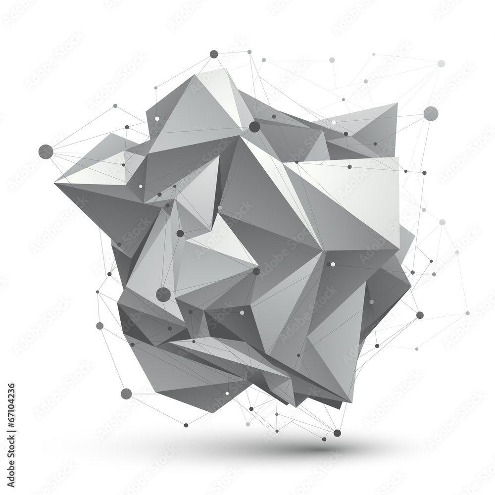 Fototapeta premium Streszczenie struktury 3D wielokątny obiekt sieci wektorowej, skala szarości